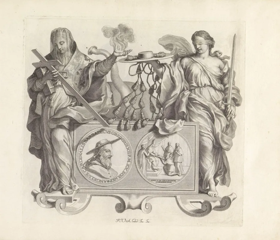 Portret Van Angelo Barbarigo En De Personificaties Van Religie En Onpartijdigheid Wall Art by Robert van Audenaerde - High-Resolution Digital Print