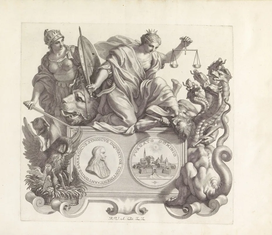 Portret Van Antonio Barbarigo En De Personificaties Van Kracht Rechtvaardigheid En Toorn Wall Art by Robert van Audenaerde - High-Resolution Digital Print