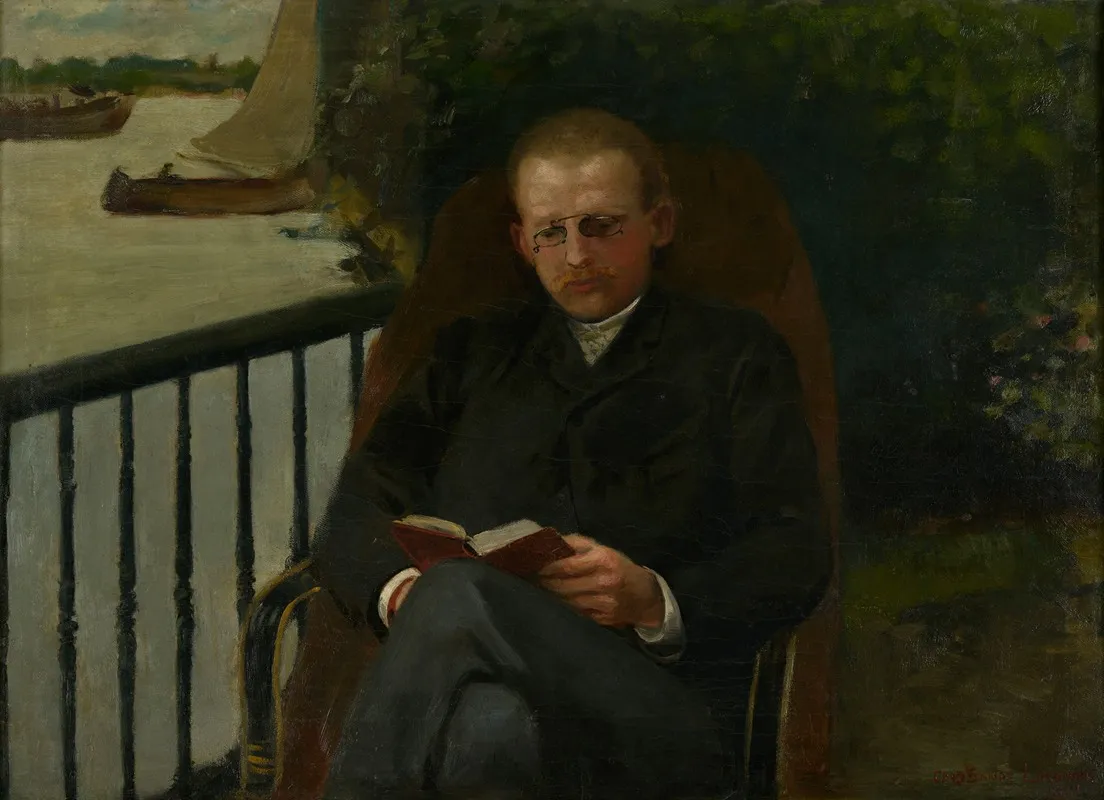 Portret Van Een Lezende Man Wall Art by Carel Eliza van der Sande Lacoste - High-Resolution Digital Print