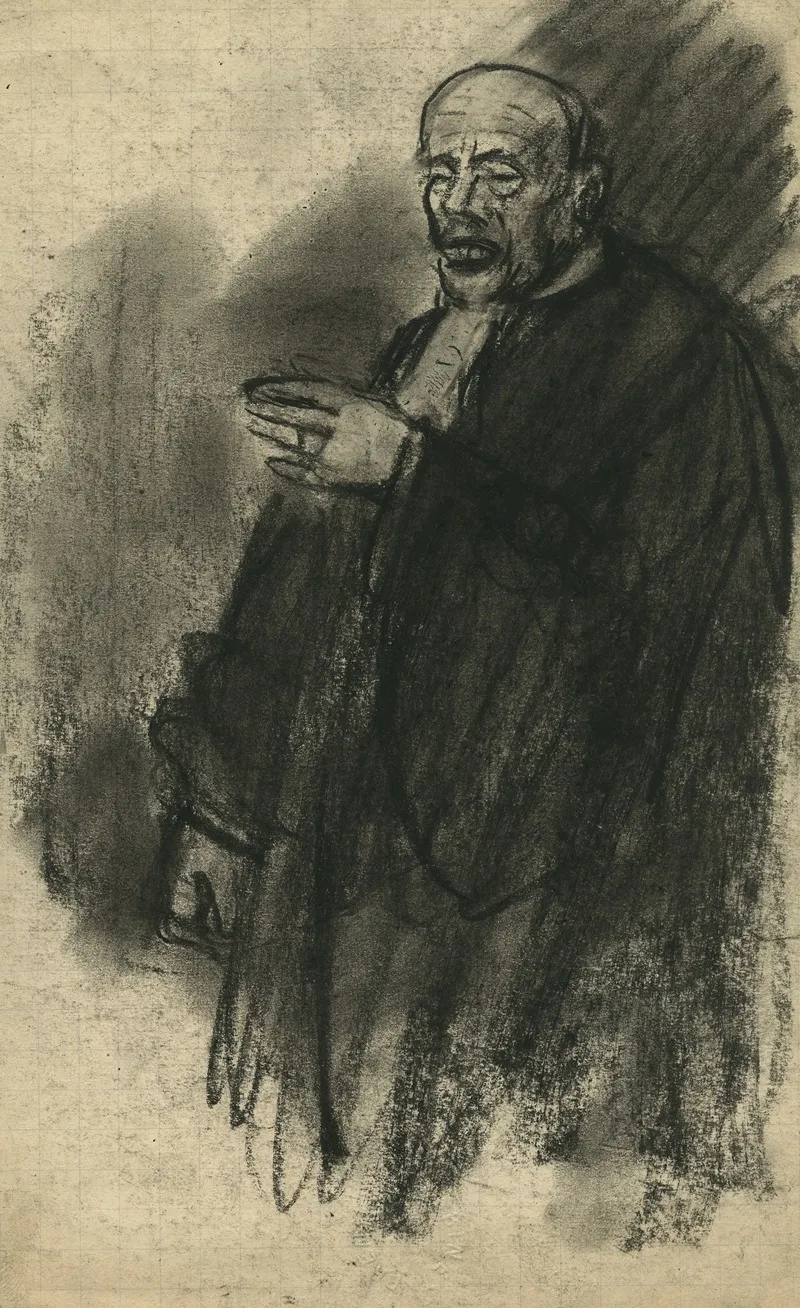Portret Van Een Staande Man In Toga Linkerhand In De Lucht