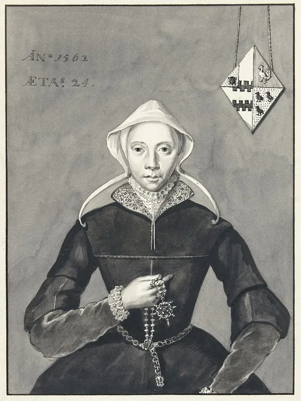 Portret Van Een Vrouw Met Het Wapen Van Slingelandt Brouwer Wall Art by Aert Schouman - High-Resolution Digital Print