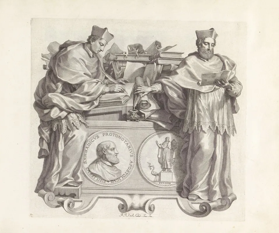 Portret Van Filippo Barbarigo En Twee Protonotarissen Wall Art by Robert van Audenaerde - High-Resolution Digital Print
