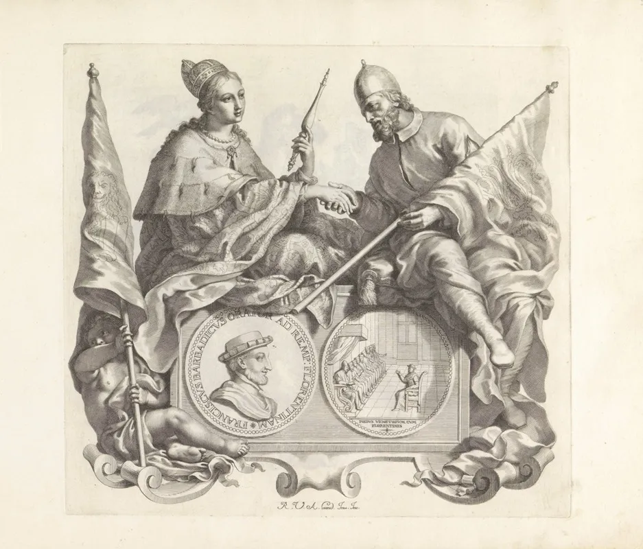 Portret Van Francesco Barbarigo En De Personificaties Van Venetie En Florence Wall Art by Robert van Audenaerde - High-Resolution Digital Print