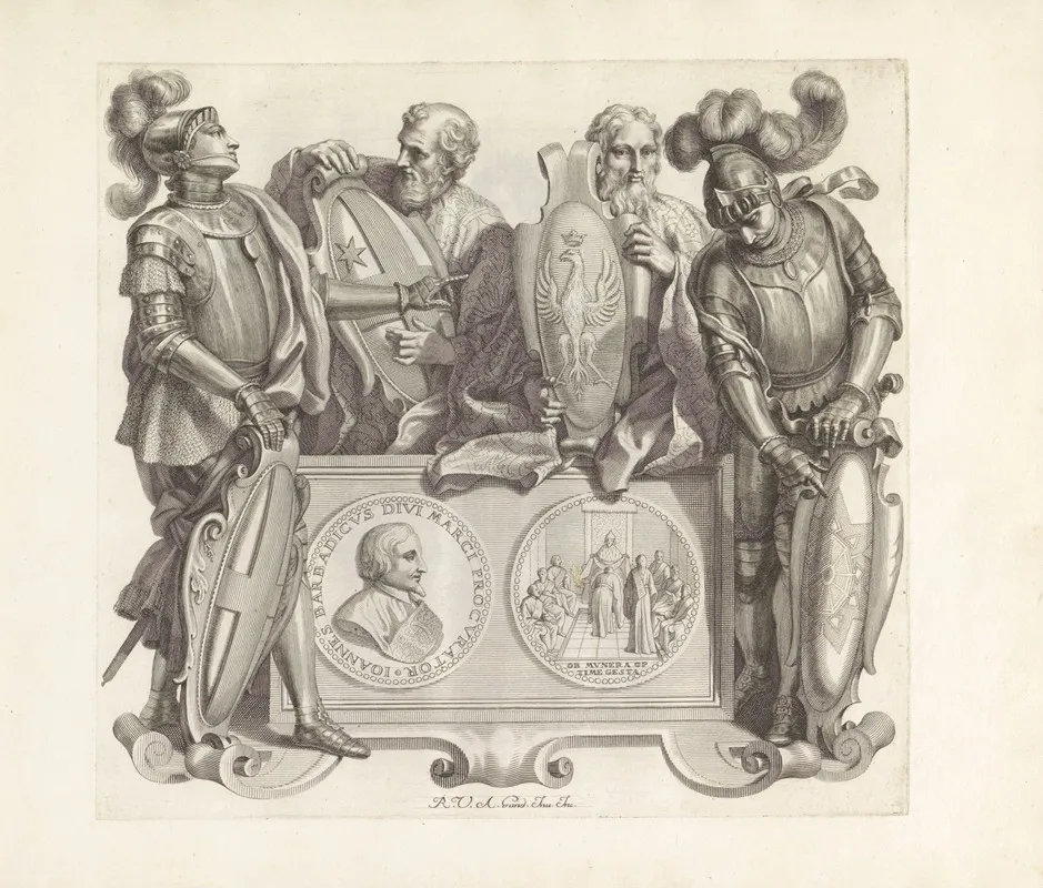 Portret Van Giovanni Barbarigo Met Vier Mannen Met Wapenschilden Wall Art by Robert van Audenaerde - High-Resolution Digital Print