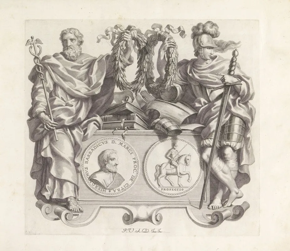 Portret Van Girolamo Barbarigo Met De Personificaties Van Wijsheid En Krijgskunst Wall Art by Robert van Audenaerde - High-Resolution Digital Print
