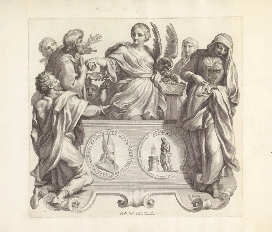 Portret Van Gregorio Barbarigo En De Personificaties Van Barmhartigheid En Vergoeding Wall Art by Robert van Audenaerde - High-Resolution Digital Print