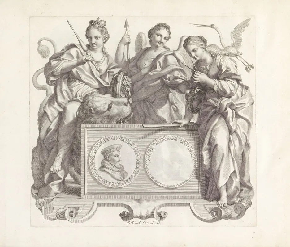Portret Van Gregorio Barbarigo En De Personificaties Van Grootmoedigheid Deugd En Consideratie Wall Art by Robert van Audenaerde - High-Resolution Digital Print
