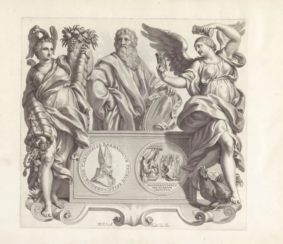 Portret Van Gregorio Barbarigo En De Personificaties Vrijgevigheid Onderwijs En Bekommering Wall Art by Robert van Audenaerde - High-Resolution Digital Print