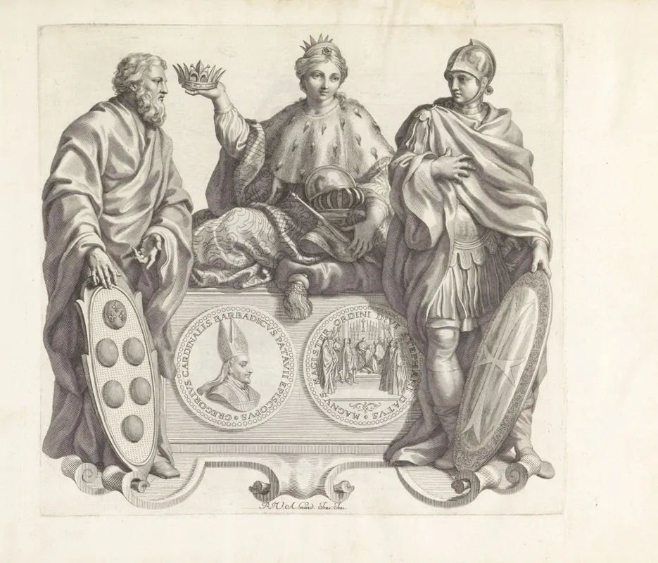 Portret Van Gregorio Barbarigo Geflankeerd Door Het Wapen Van De Medici En De Orde Van Sint Stefanus Wall Art by Robert van Audenaerde - High-Resolution Digital Print