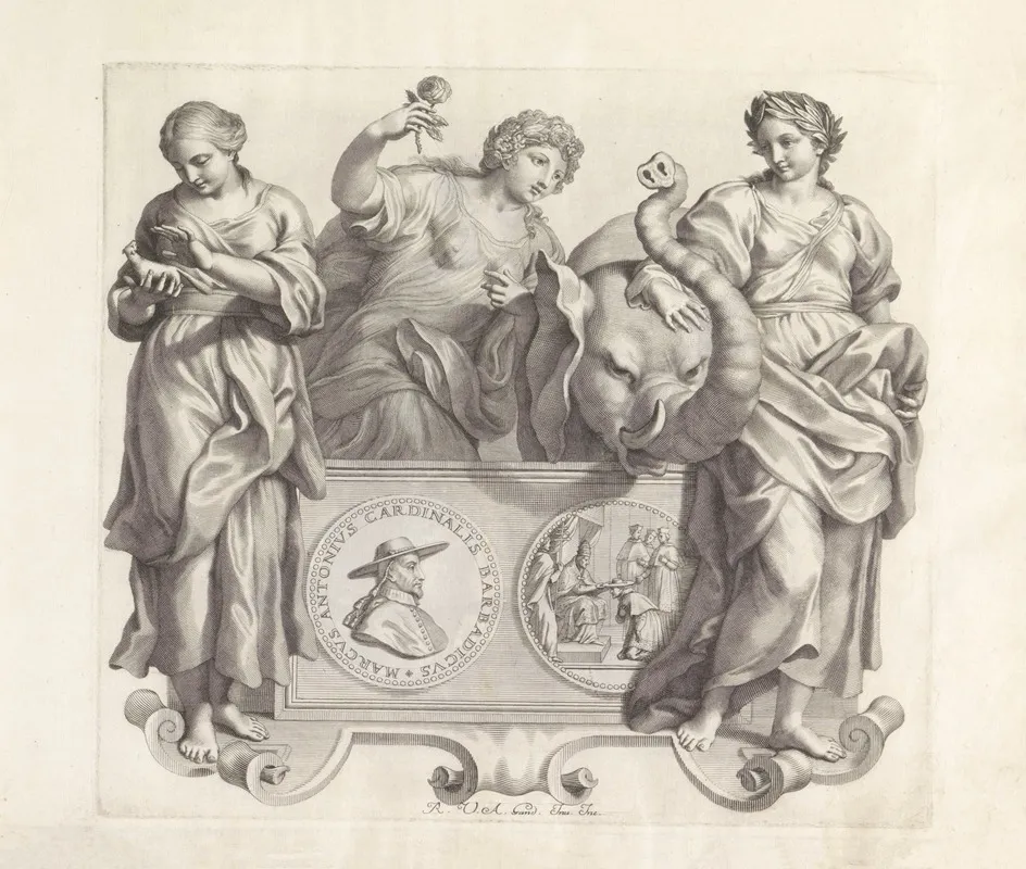 Portret Van Marcantonio Barbarigo En De Personificaties Van Beleefdheid Vriendelijkheid En Zachtmoedigheid Wall Art by Robert van Audenaerde - High-Resolution Digital Print