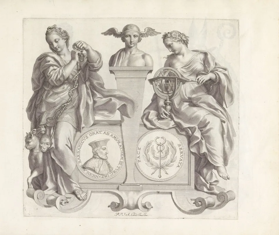 Portret Van Nicolo Barbarigo En De Personificaties Van Overreding En Kennis Wall Art by Robert van Audenaerde - High-Resolution Digital Print