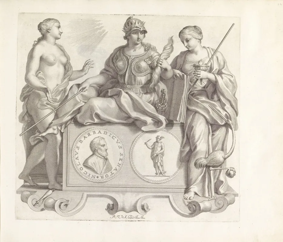 Portret Van Nicolo Barbarigo En De Personificaties Van Welsprekendheid Waarheid En Waakzaamheid Wall Art by Robert van Audenaerde - High-Resolution Digital Print