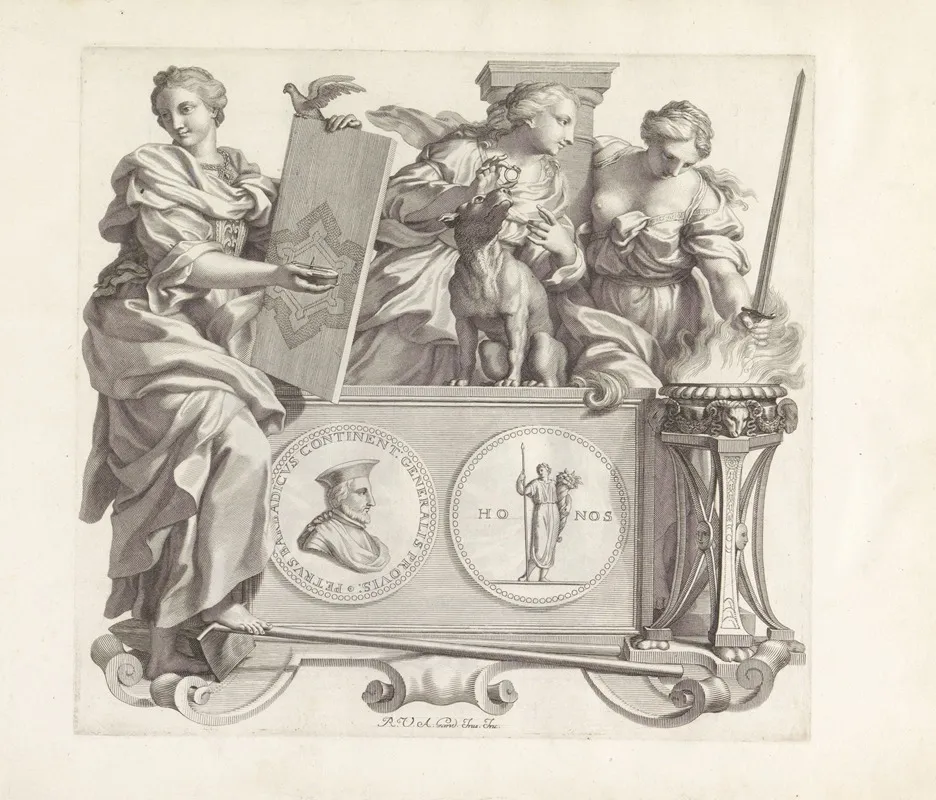 Portret Van Pietro Barbarigo En De Personificaties Van Krijgsbouwkunst Getrouwigheid En Standvastigheid Wall Art by Robert van Audenaerde - High-Resolution Digital Print