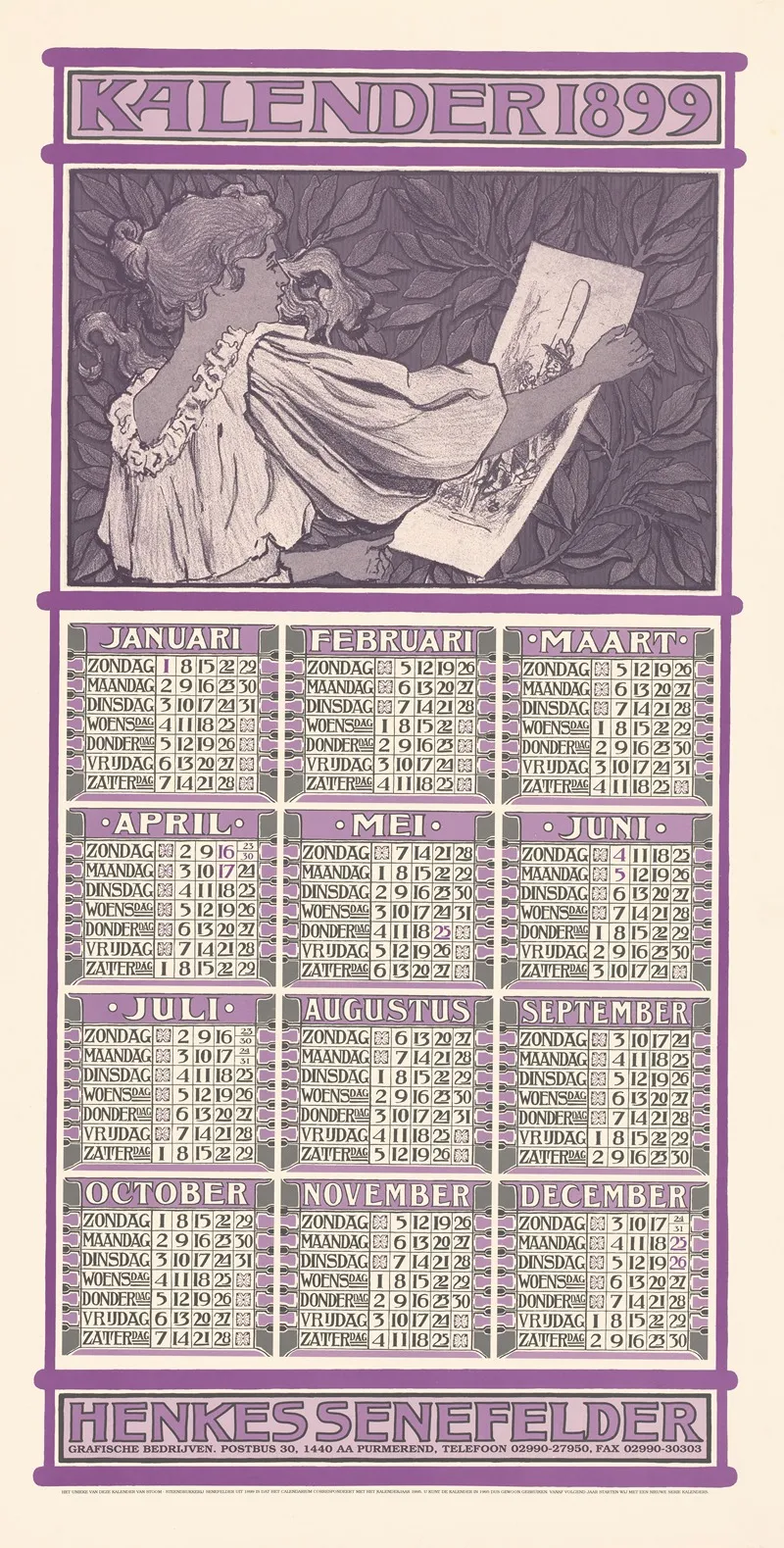 Poster Met Een Kalender Voor 1899