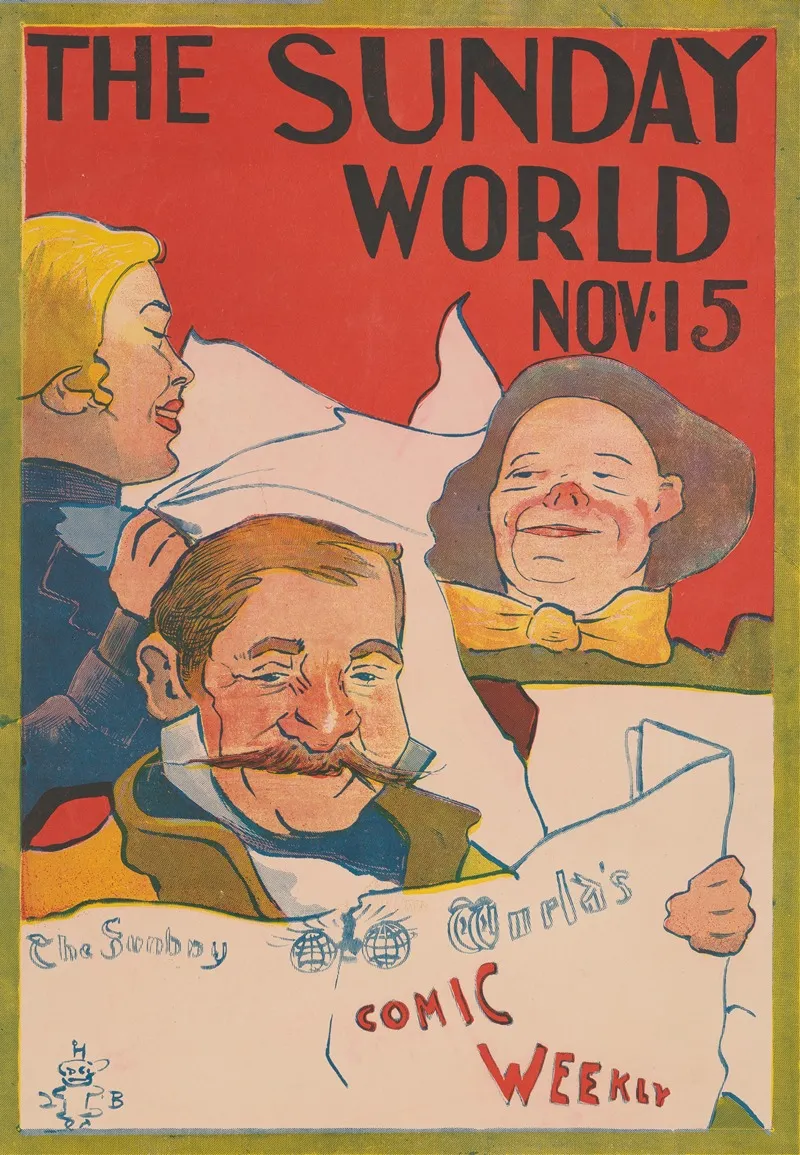 Poster Shows An Illustration Of People Reading The The Sunday World Newspaper by Anonymous - High-Resolution Digital Print