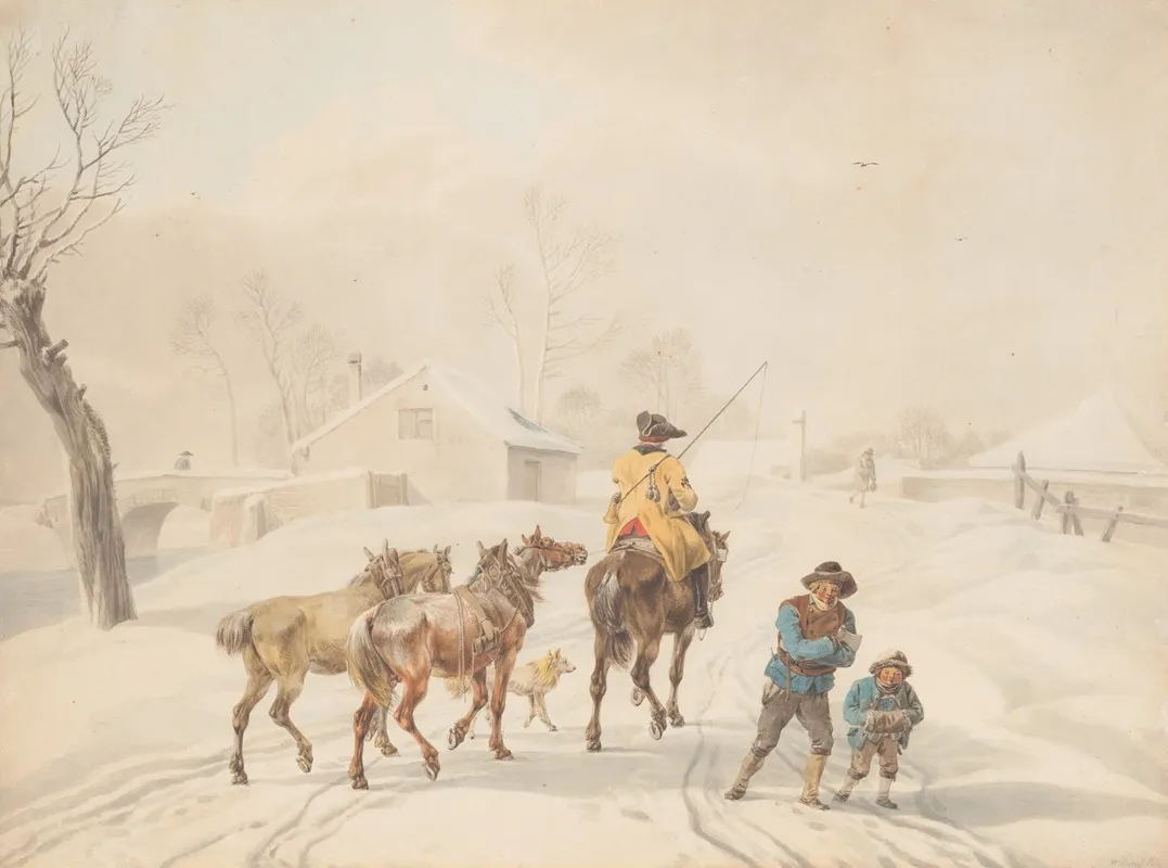 Postilion On Horse In A Winter Landscape