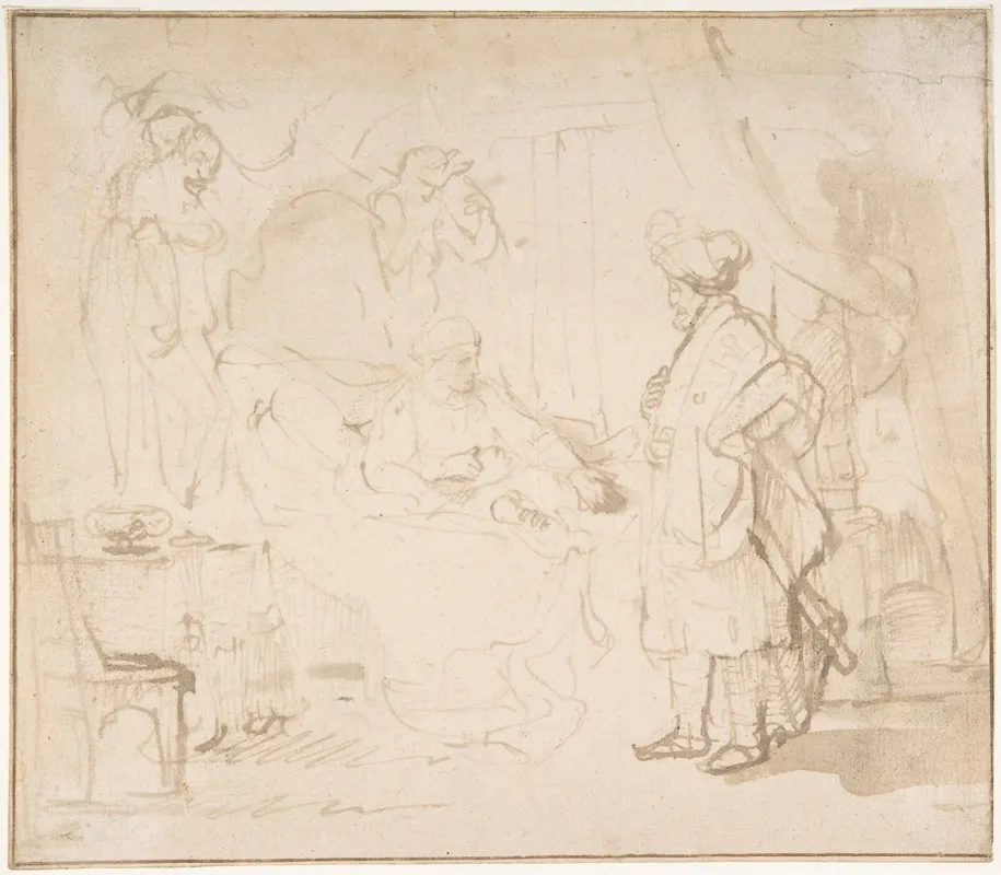 Potiphars Wife Accusing Joseph Before Her Husband Wall Art by Rembrandt van Rijn - High-Resolution Digital Print