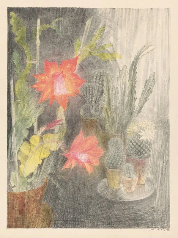 Pots With Cacti And Plants In Bloom Wall Art by Leo Visser - High-Resolution Digital Print
