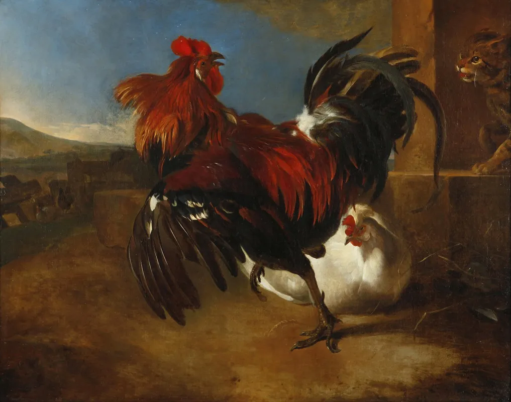 Poultry Yard With Angered Cock Wall Art by Melchior d'Hondecoeter - High-Resolution Digital Print