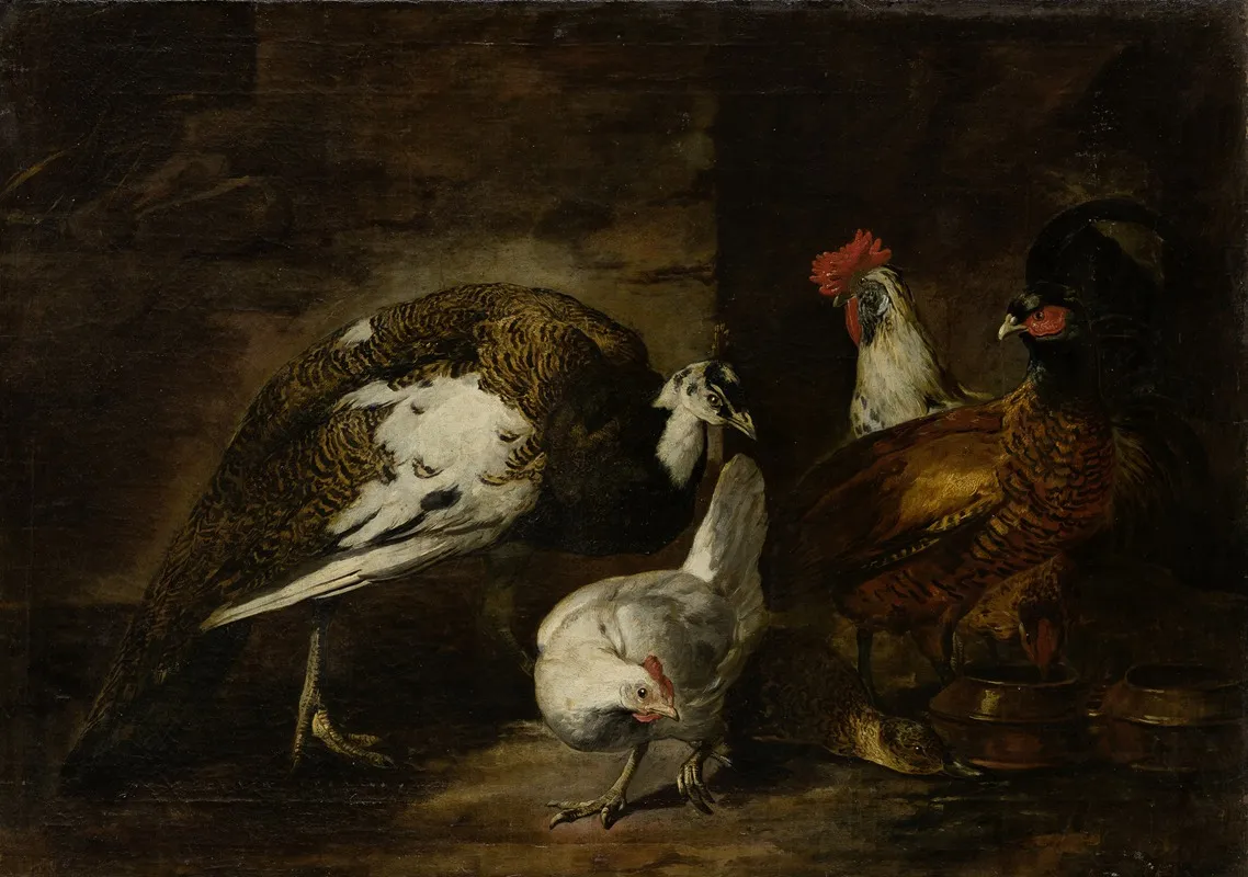 Poultry Yard With Peacock And Peahen Wall Art by Mario Nuzzi - High-Resolution Digital Print
