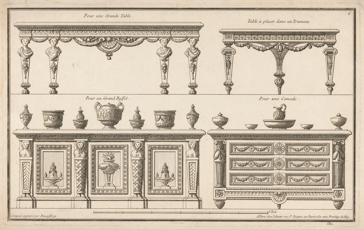Pour Une Grande Table Table A Placer Dans Un Trumeau Pour Un Grand Buffet Pour Une Comode Wall Art by Jean François de Neufforge - High-Resolution Digital Print