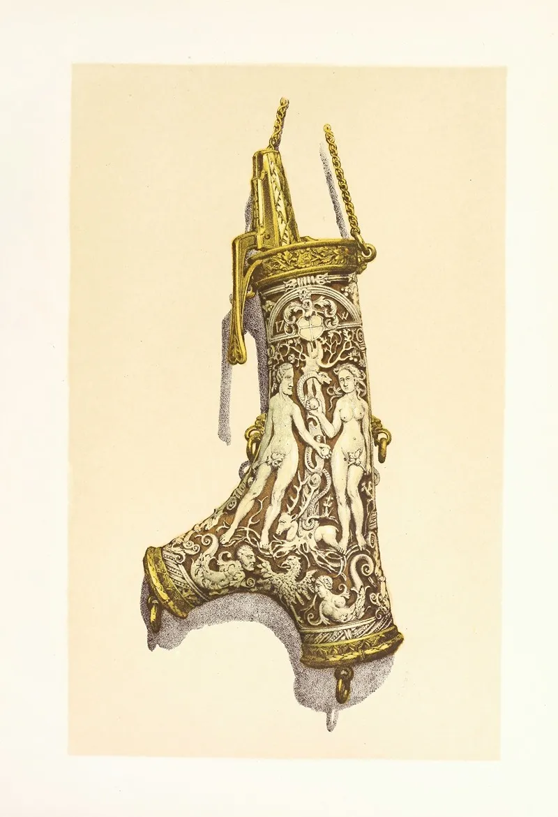 Powder Flask In Stags Horn Mounted In Silver Gilt Wall Art by John Charles Robinson - High-Resolution Digital Print