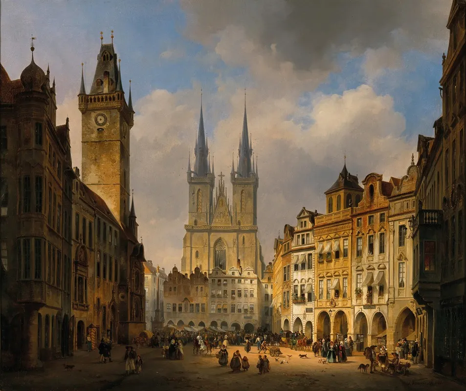 Prague The Old Market With The Church Of Our Lady Teyn Churchin The Distance Wall Art by Ambros Ivo Vermeersch - High-Resolution Digital Print