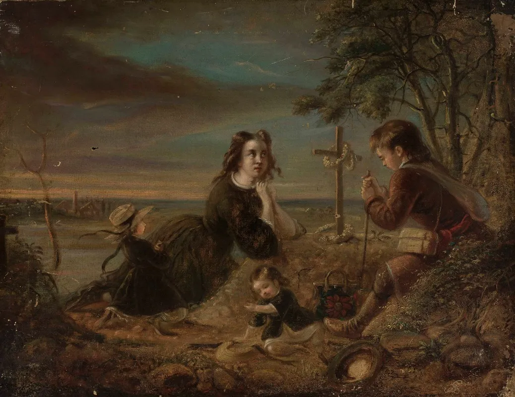 Prayer At The Grave Wall Art by Artur Grottger - High-Resolution Digital Print