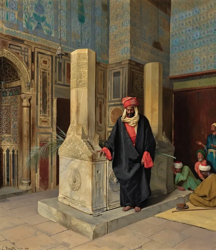 Praying In The Blue Mosque Cairo Wall Art by Ludwig Deutsch - High-Resolution Digital Print