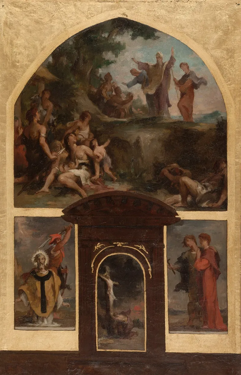 Predication De Saint Denis Et Conversion Des Gaulois Decollation De Saint Denis Christ En Croix Saint Rustique Et Saint Eleuthere
