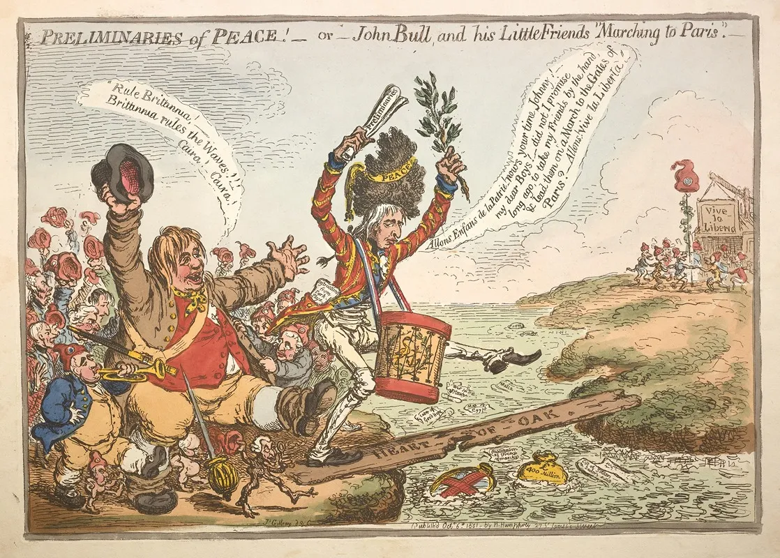 Preliminaries Of Peace Or John Bull And His Little Friends Marching To Paris
