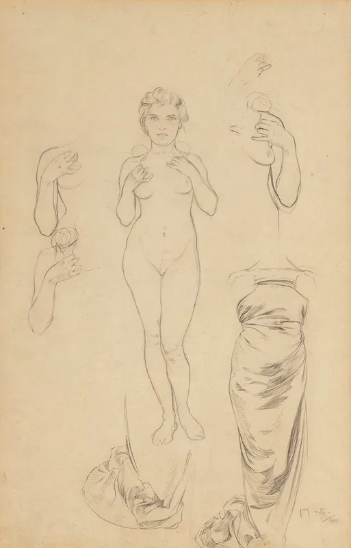 Preliminary Design For The Rose Wall Art by Alphonse Mucha - High-Resolution Digital Print