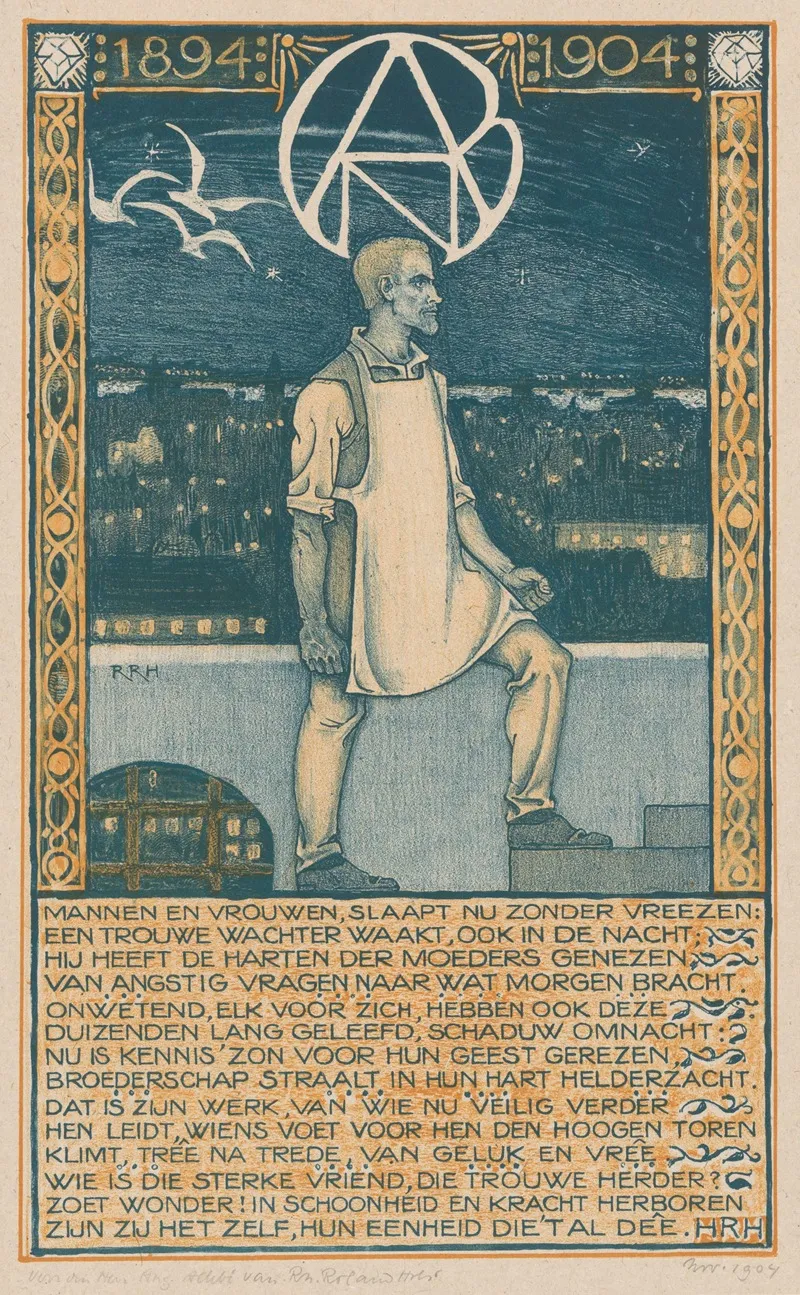 Prent Ter Gelegenheid Van Het Tienjarig Jubileum Van De Algemene Nederlandse Diamantbewerkersbond In 1904 Wall Art by Richard Nicolaüs Roland Holst - High-Resolution Digital Print