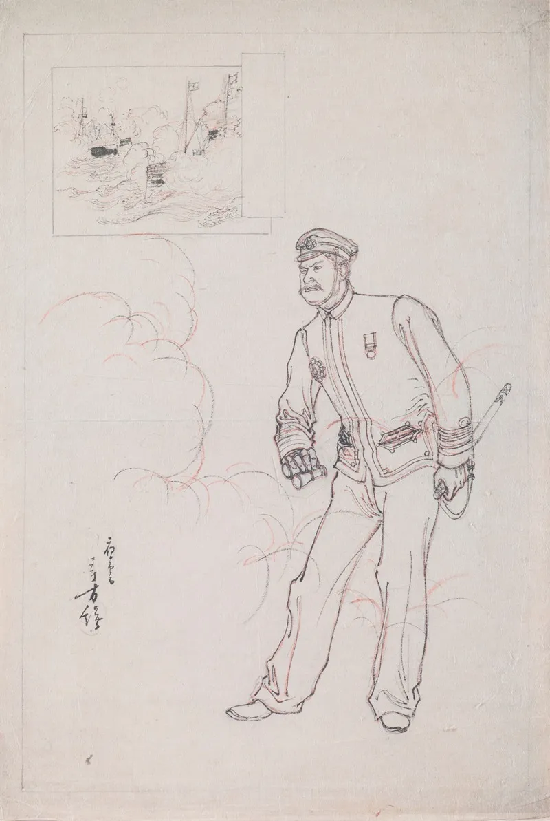 Preparatory Drawing For A Woodblock Print Depicting A Japanese Naval Officer During The Sino Japanese War by Toshikata Mizuno - High-Resolution Digital Print