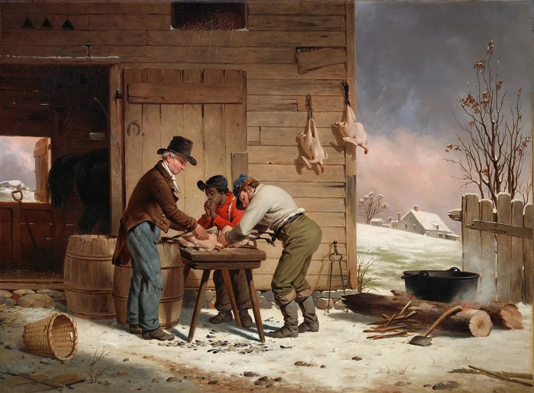 Preparing For Christmas Plucking Turkeys Wall Art by Francis William Edmonds - High-Resolution Digital Print