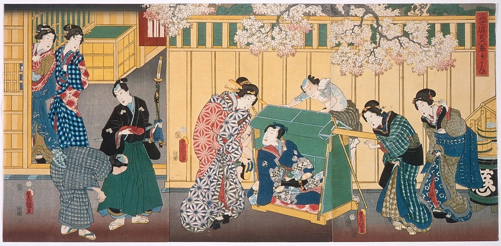 Present Day Genji Visiting The Rokujo Mansion Wall Art by Utagawa Kunisada (Toyokuni III) - High-Resolution Digital Print