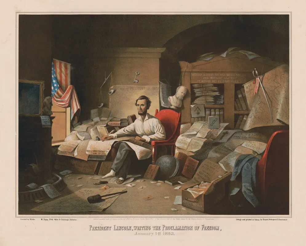 President Lincoln Writing The Proclamation Of Freedom January 1st 1863