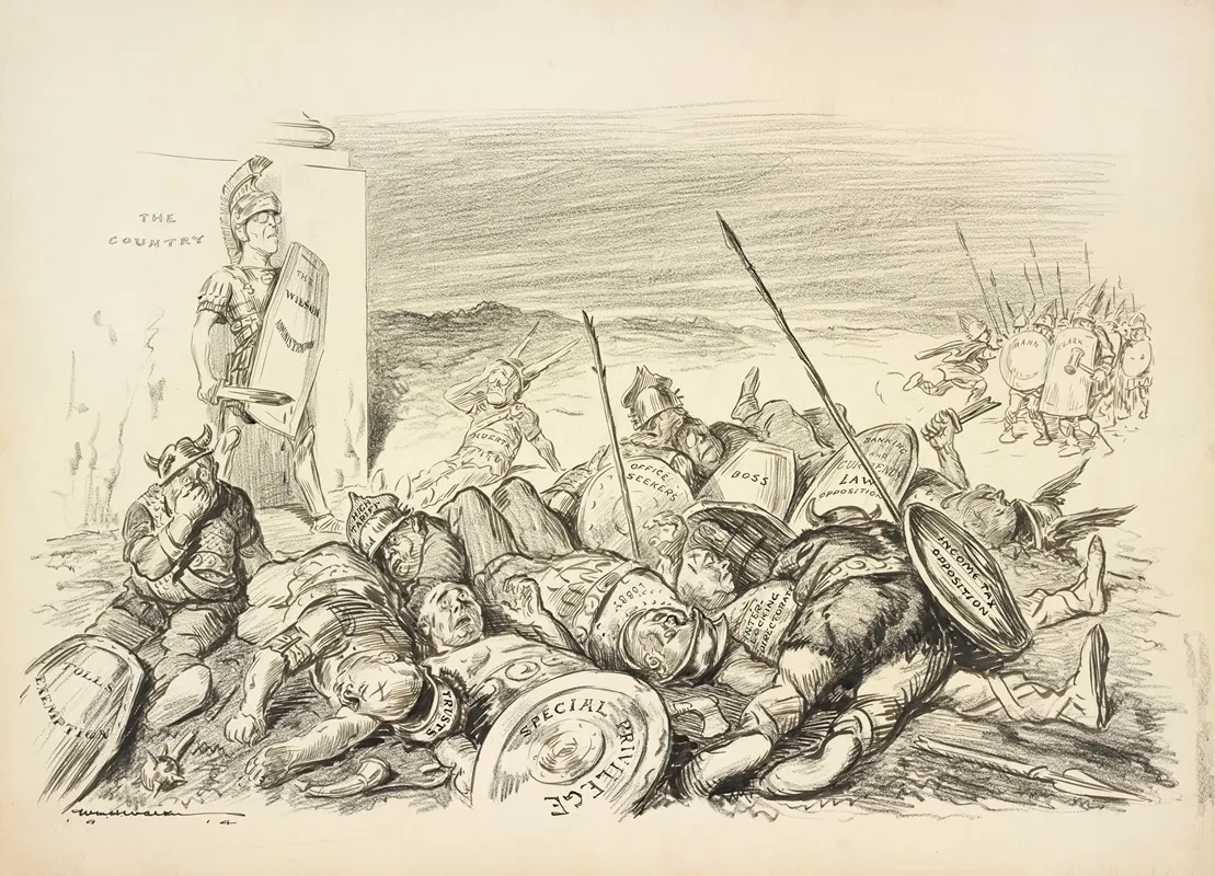 President Woodrow Wilson As A Roman Soldier Defending The Country