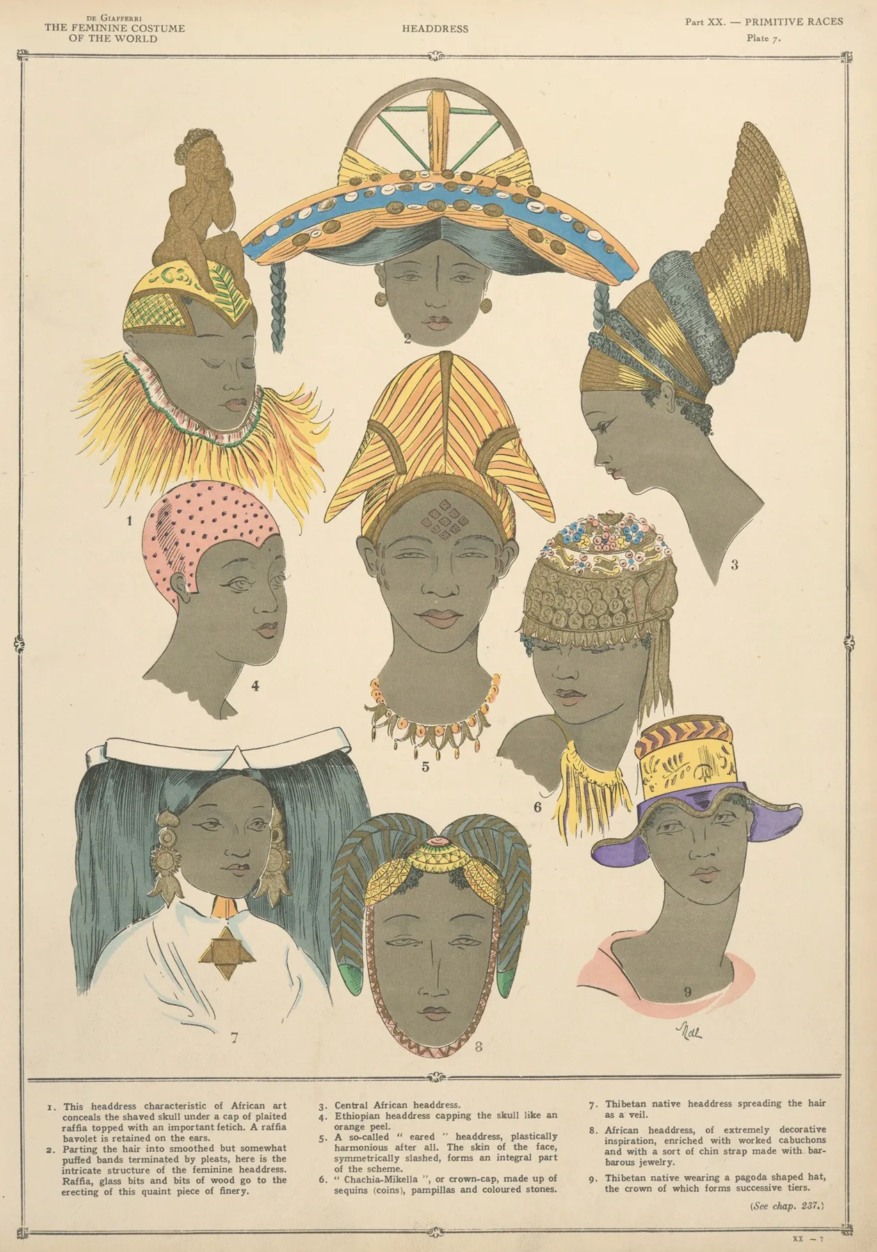 Primitive Races Headdresses Wall Art by Paul Louis de Giafferri - High-Resolution Digital Print
