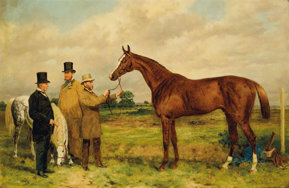 Prince Charlie Winner Of The Two Thousand Guineas With Portraits Of Mr H Jones Owner And Mr Joseph Dawson Trainer Wall Art by Harry Hall - High-Resolution Digital Print