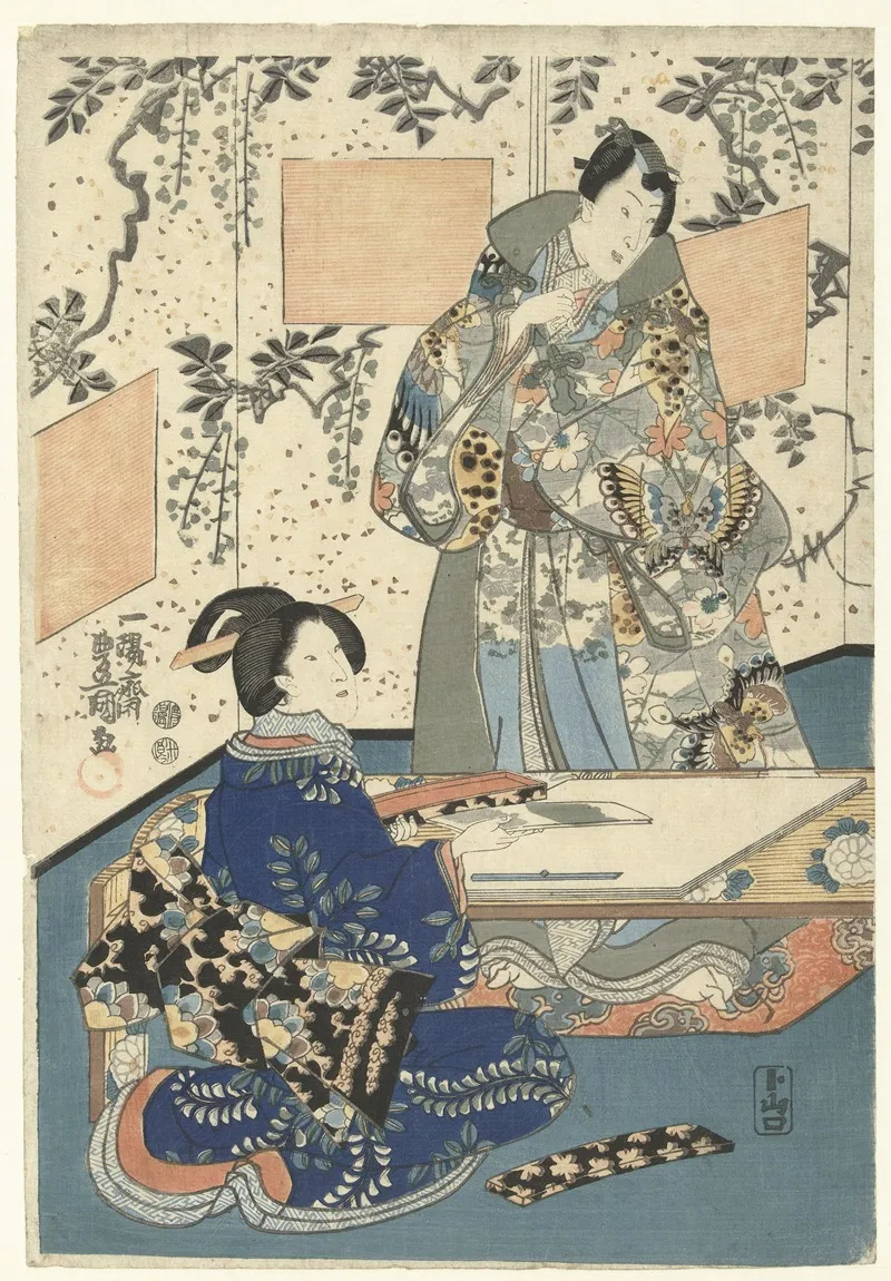 Prince Genji And Lady In Waiting Wall Art by Utagawa Kunisada (Toyokuni III) - High-Resolution Digital Print