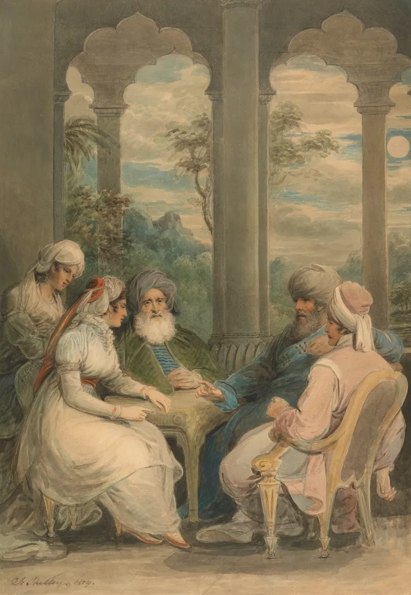 Prince Rasselas And His Sister Conversing In Their Summer Palace On The Banks Of The Nile Wall Art by Samuel Shelley - High-Resolution Digital Print