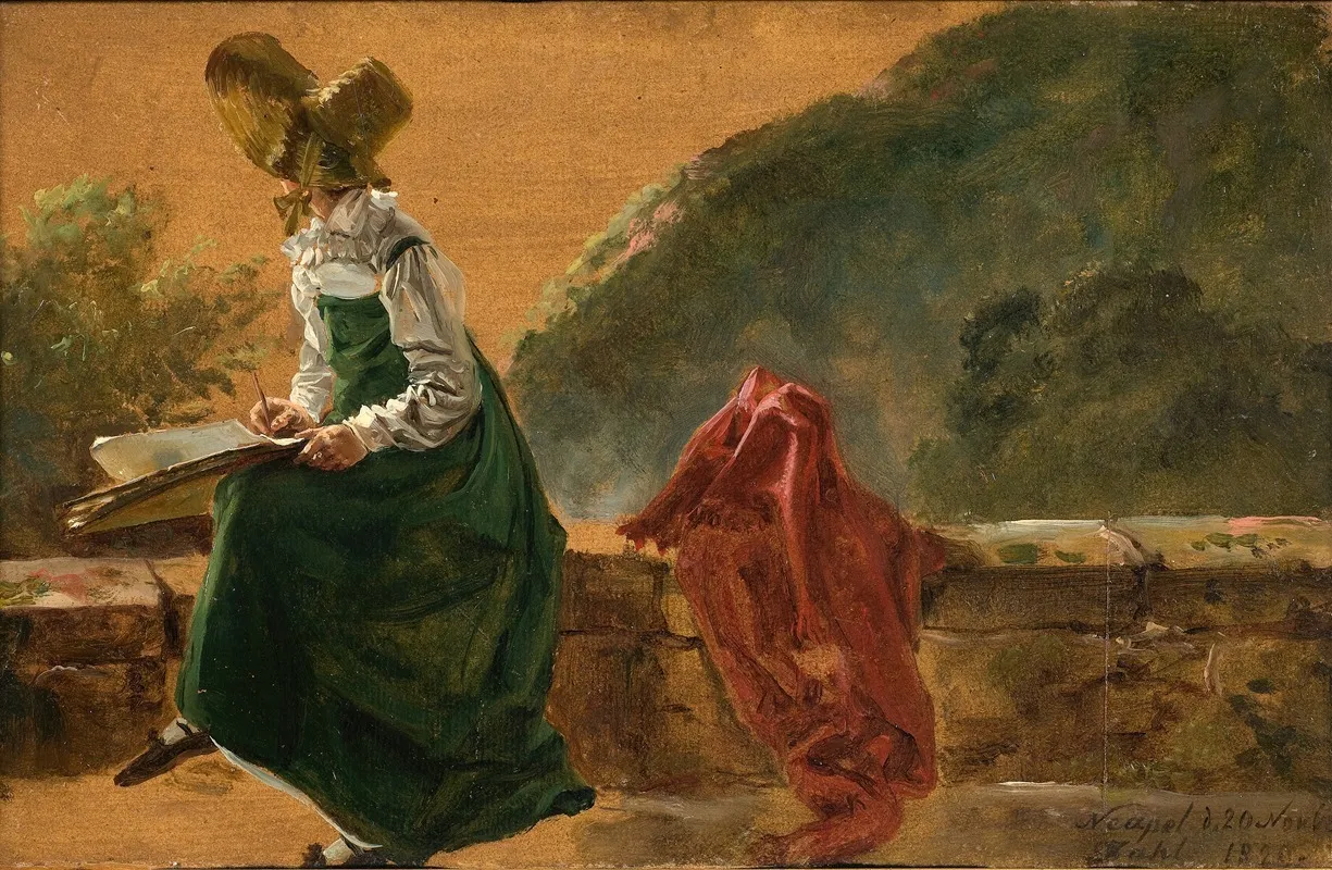 Princess Caroline Amalie Sketching In Naples Study Wall Art by Johan Christian Dahl - High-Resolution Digital Print