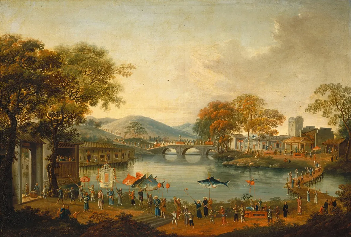 Procession By A Lake Wall Art by Chinese Qing Dynasty - High-Resolution Digital Print