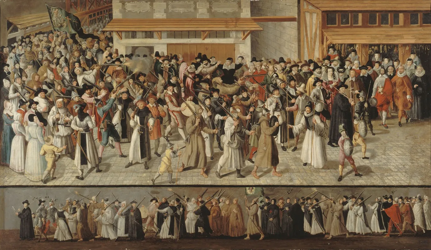 Procession De La Ligue Sur Lile De La Cite Au Sortir De Notre Dame 2 Wall Art by François Bunel - High-Resolution Digital Print