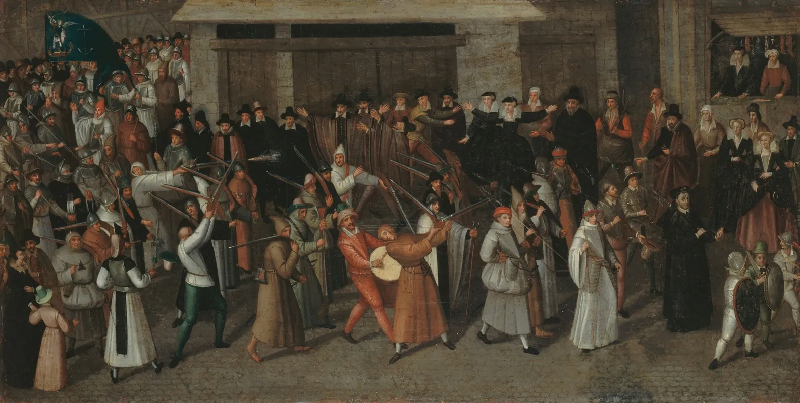 Procession De La Ligue Sur Lile De La Cite Au Sortir De Notre Dame Wall Art by François Bunel - High-Resolution Digital Print