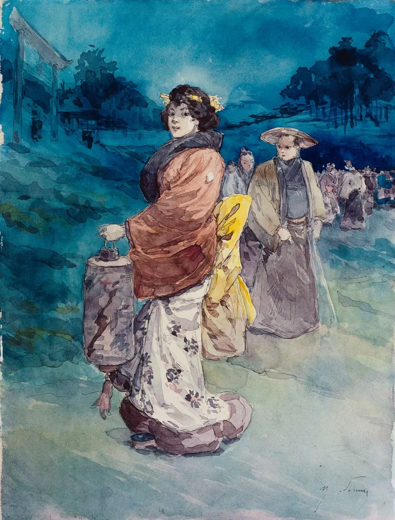 Procession De Personnages En Costume Japonais Wall Art by Henri Somm - High-Resolution Digital Print