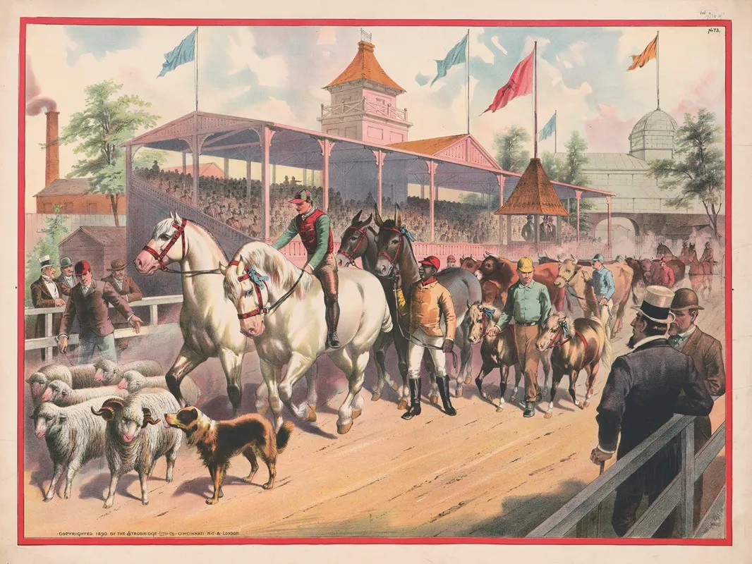 Procession Of Horses Sheep And Cows On A Race Track
