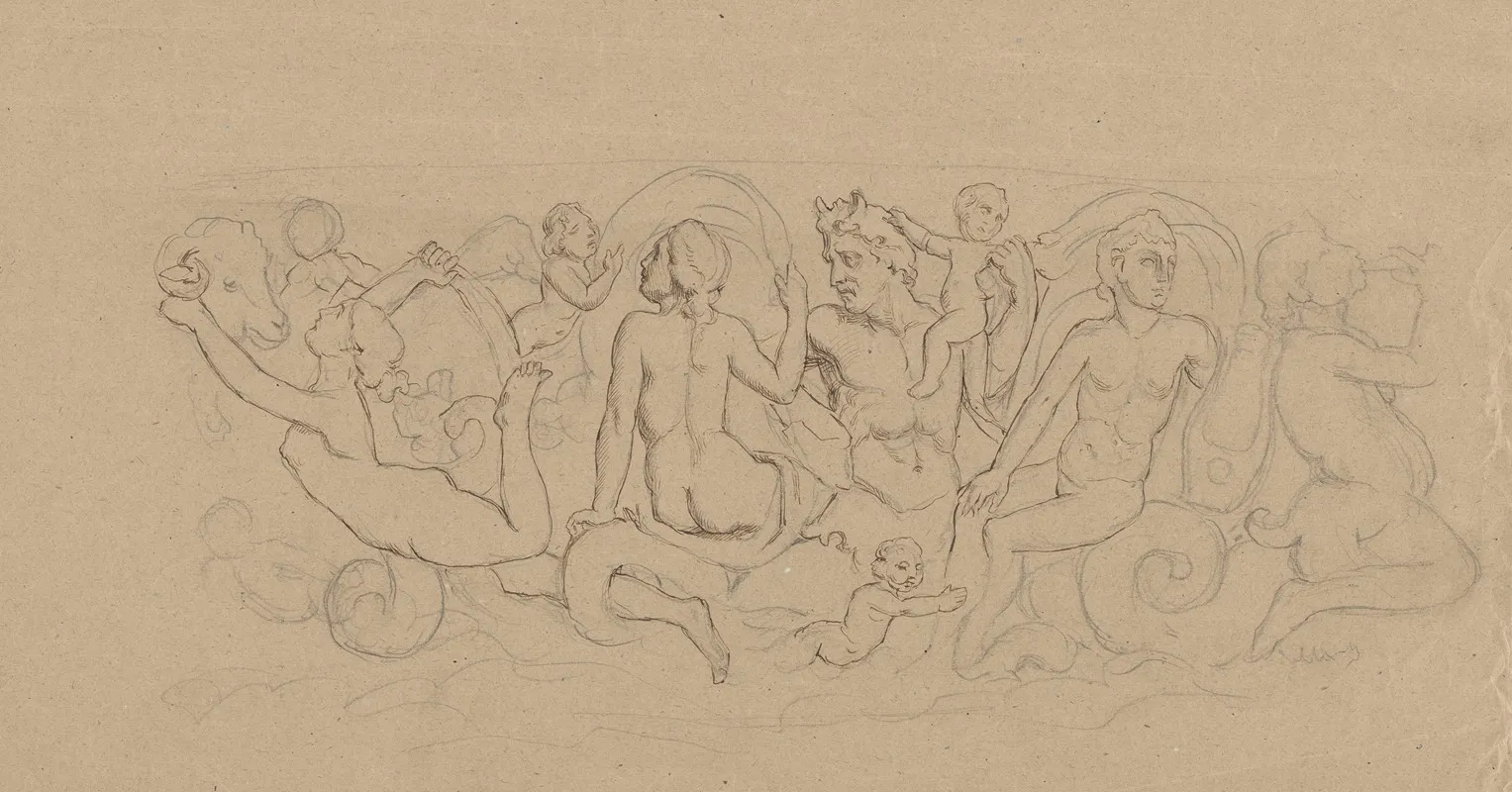 Procession Of Sea Deities Enclosed In An Arabesque Form