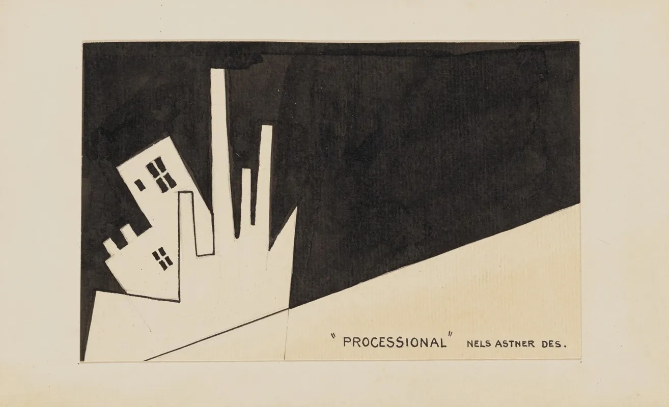 Processional Sketch No 2 Factory Silhouettes Wall Art by Nels Astner - High-Resolution Digital Print